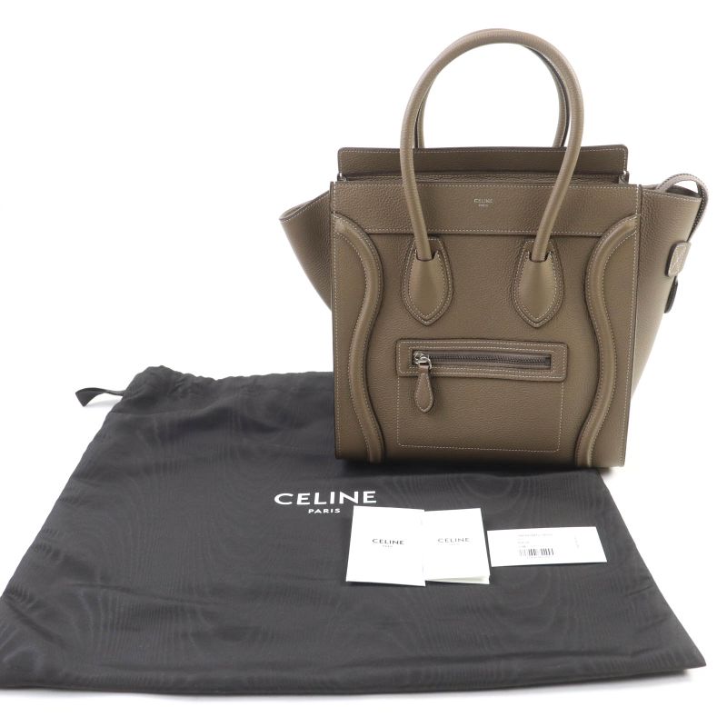 Celine 18979 Luggage Micro Shopper Drummed Calfskin Handbag With Sri Glaze
