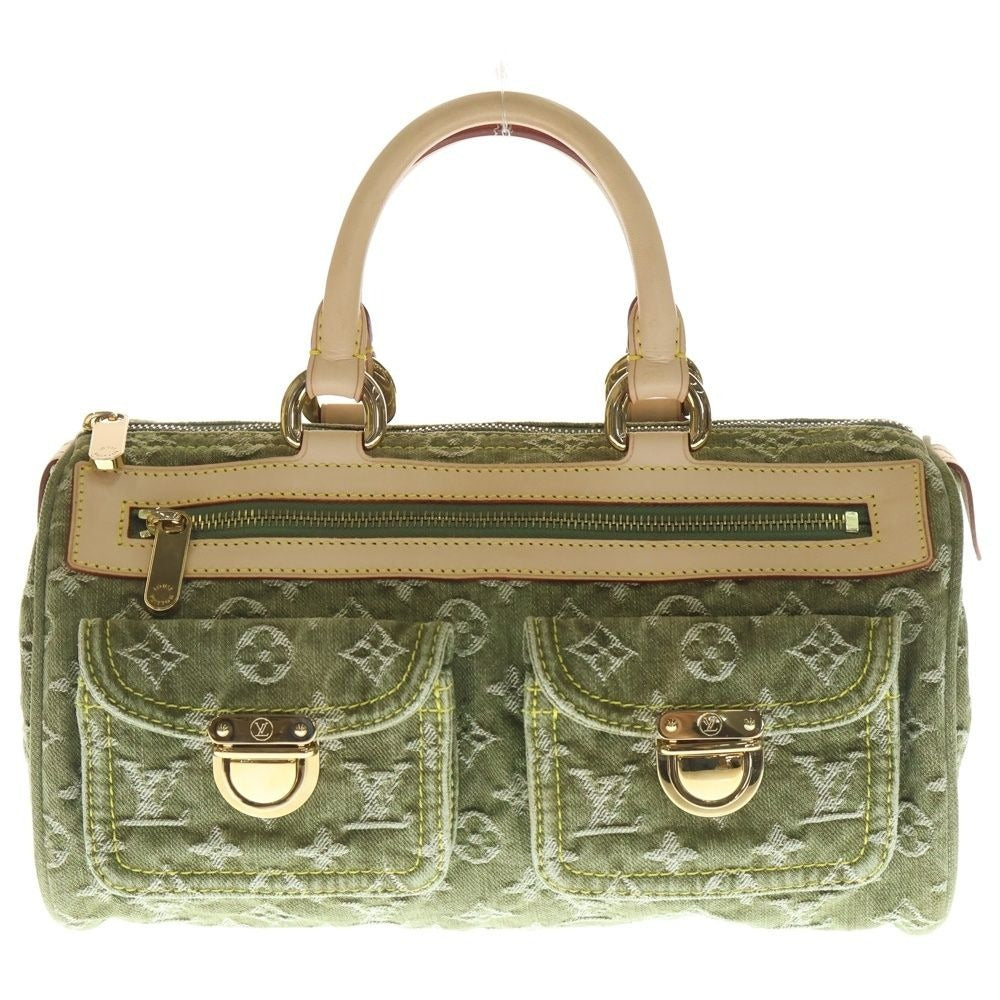 Louis Vuitton Monogram Denim Neo Speedy Handbag Brown Khaki Leather