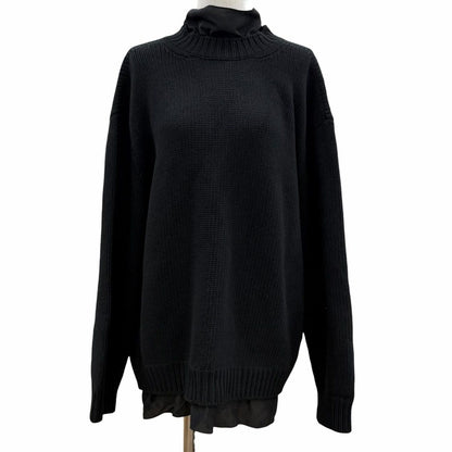Gucci Silk Back Ribbon Cashmere Blend Over Knit Frill Sweater Black