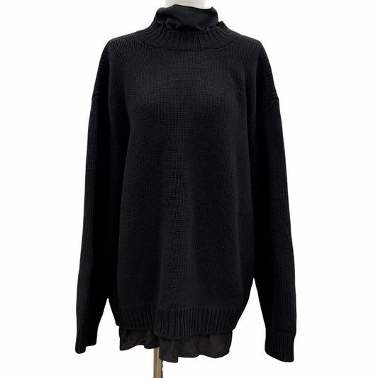 Gucci Silk Back Ribbon Cashmere Blend Over Knit Frill Sweater Black
