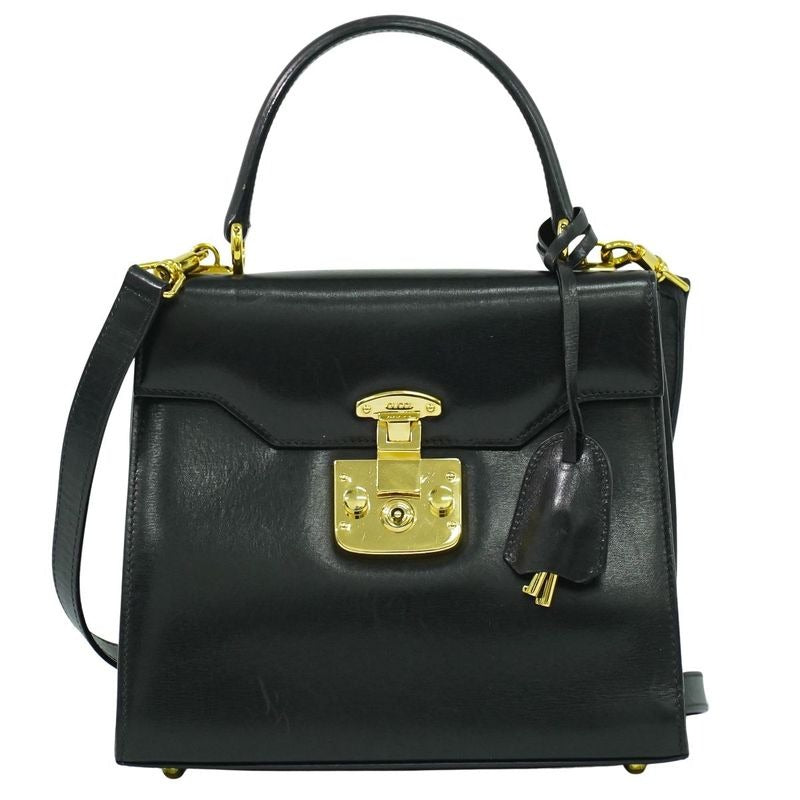 Gucci Lady Lock 2-Way Shoulder Bag Handbag Pochette Leather Black