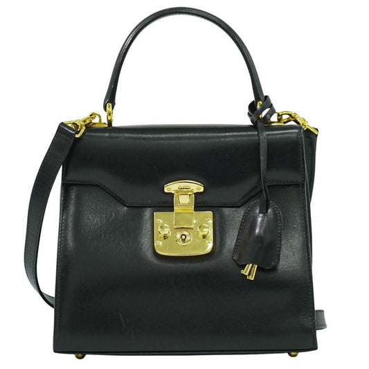 Gucci Lady Lock 2-Way Shoulder Bag Handbag Pochette Leather Black