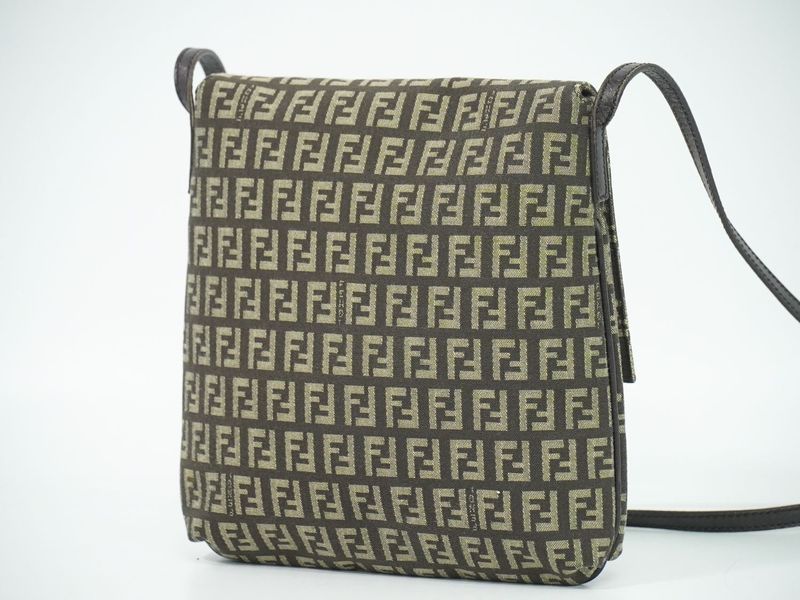 Authentic Fendi Zucchino Shoulder Bag Pochette Canvas Brown 8bt075 Zucchino Bag