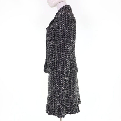 Chanel Vintage Coco Button Tweed Jacket Skirt Set Black White 38 — view 2