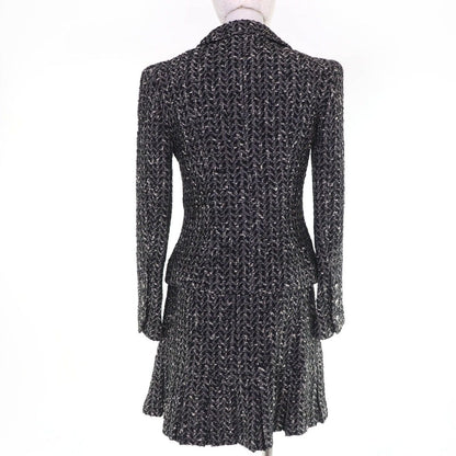 Chanel Vintage Coco Button Tweed Jacket Skirt Set Black White 38 — view 3