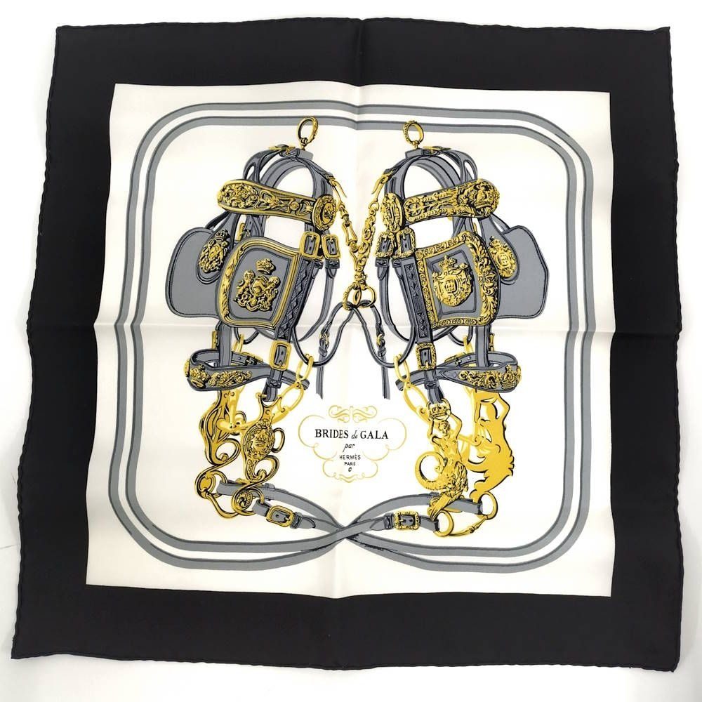 Hermes Carre 45 Scarf Brides de Gala Ceremonial Bridle Black White