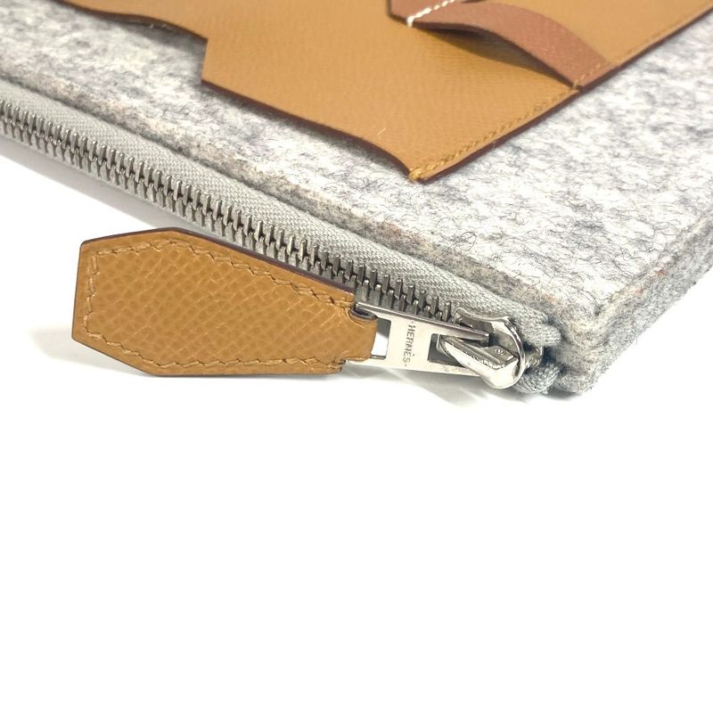 Hermes Clutch Bag Toudou 37 Felt Gray