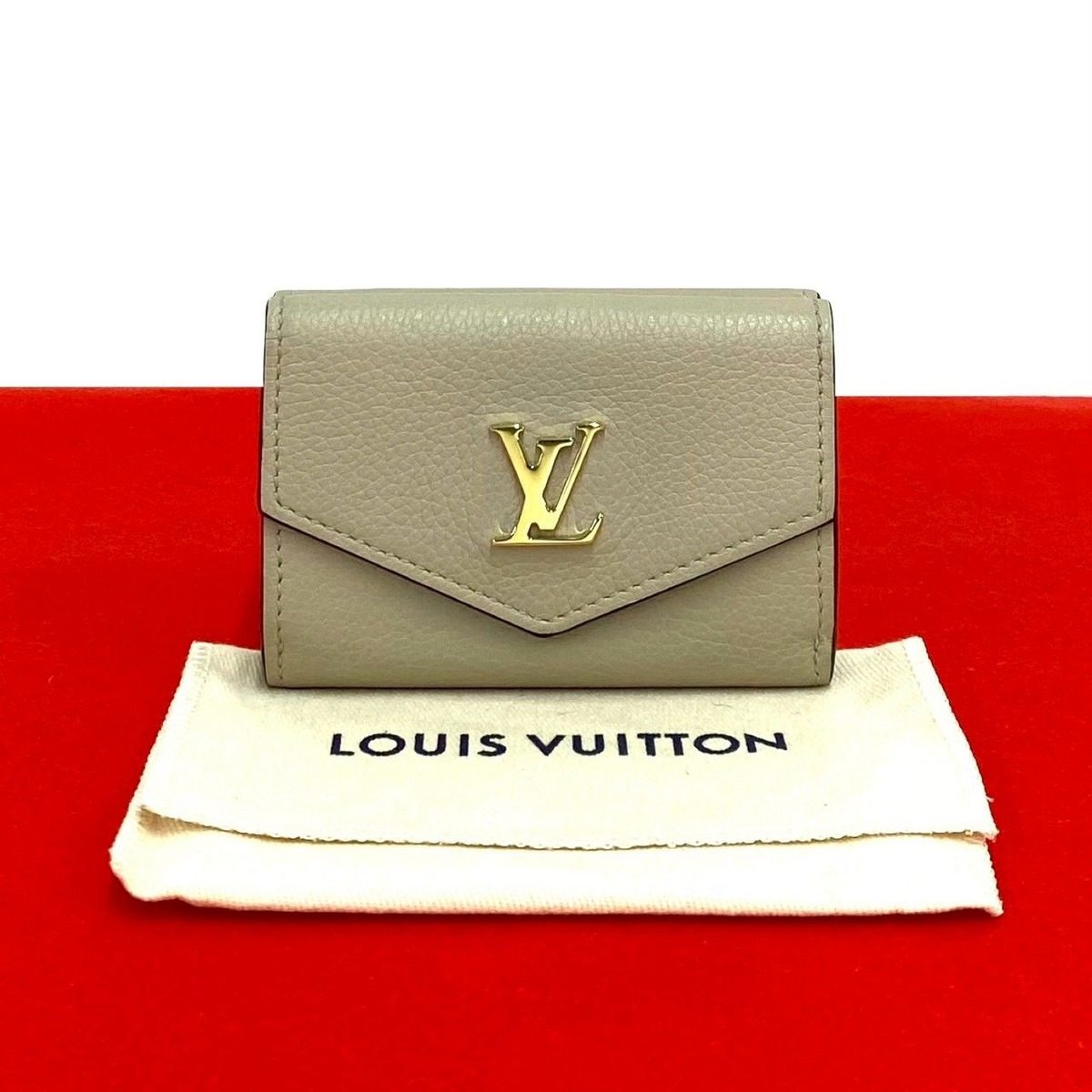 Louis Vuitton Portefeuille Lock Mini Leather Trifold Wallet Beige