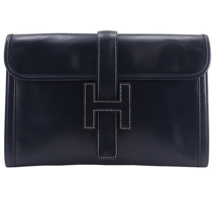 Hermes Jigier PM Vintage Box Calf Navy 0Q Unisex Clutch Bag