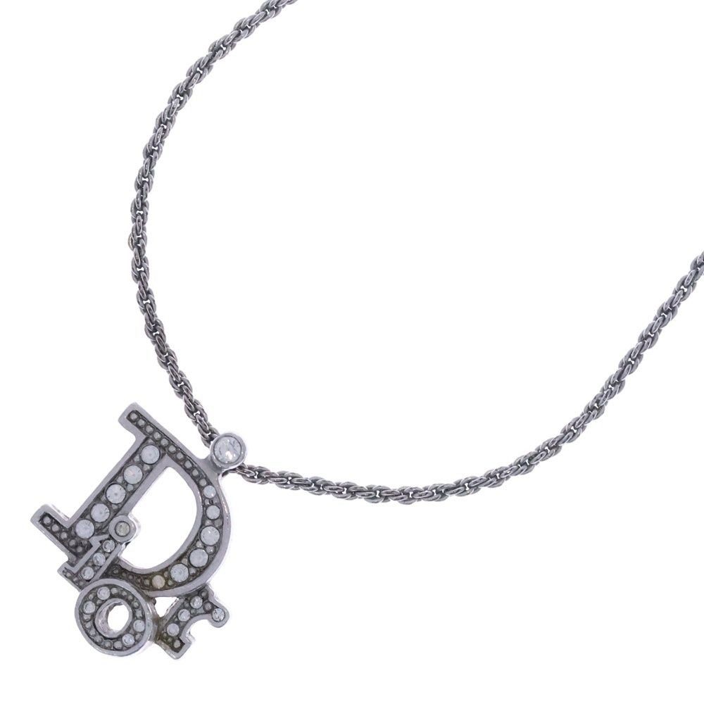 Dior CD Icon Logo Line Stone Necklace Silver