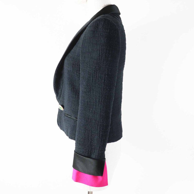 CHANEL 12A P43994 Silk Gripore Button Shawl Collar Single Color Tweed Jacket