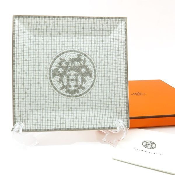 Hermes Petit Carre Mosaic 24 No3 Platinum Dish Porcelain Box Shipping Shoulder