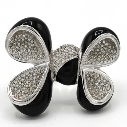 Christian DIOR Ring Rhinestone Ribbon #11.5 Black Silver Color Approx 33.6g