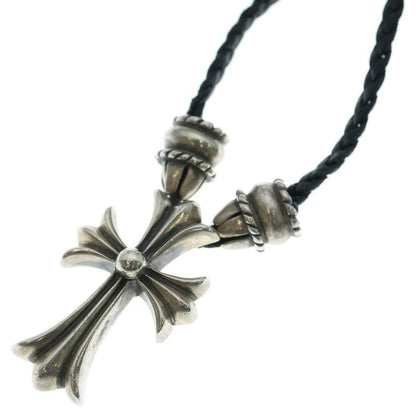 Chrome Hearts CH Crs Sml CL Small CH Cross Crimp Leather Braid Necklace Silver