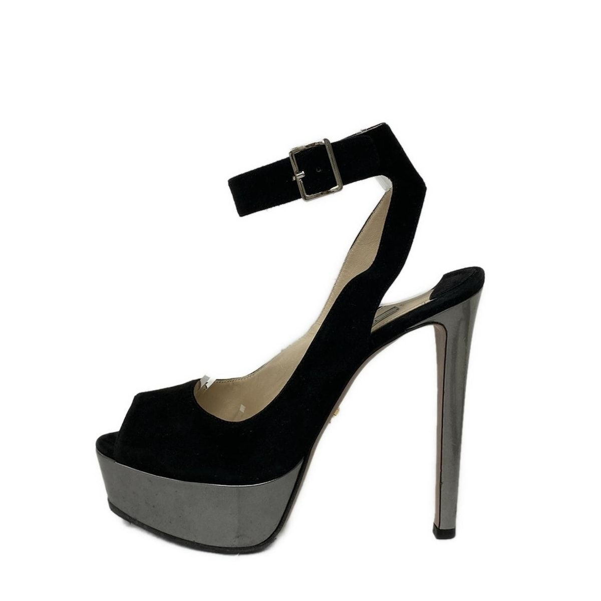 Prada Mule 37 Black Silver High Heels Leather