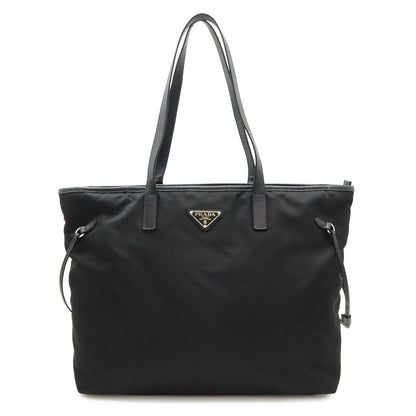 Prada Triangle Logo Tote Large Shoulder Bag Nylon Enamel Leather Nero Black