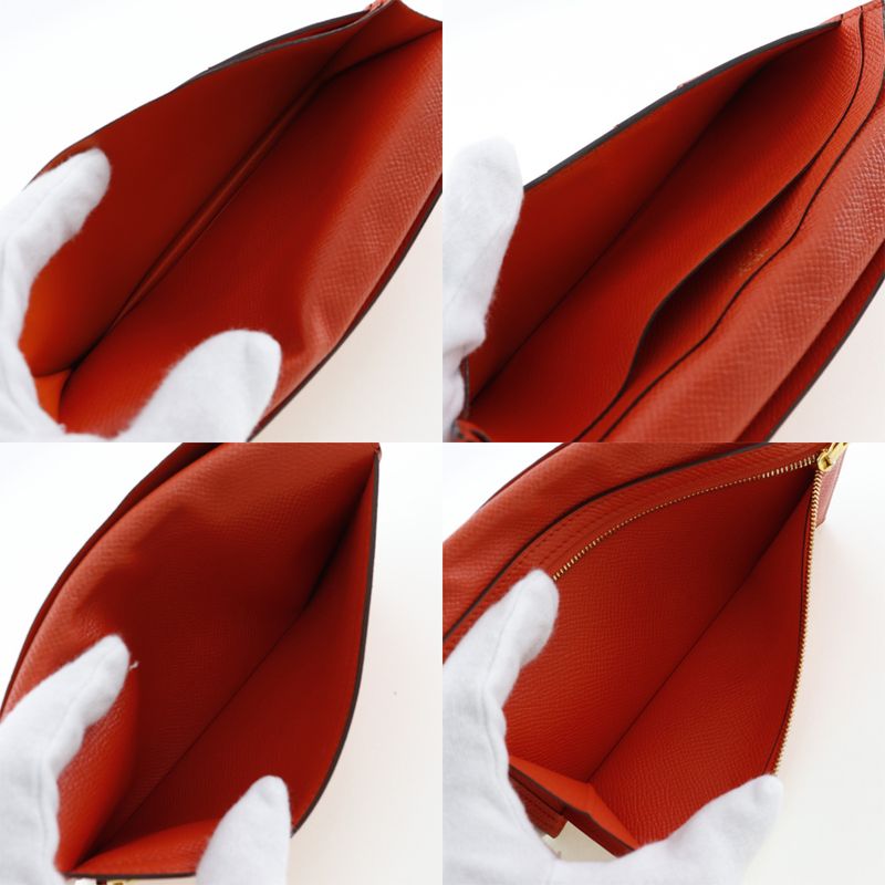Hermes Bearn Souffle Vaux Epson Orange T Ladies Long Wallet