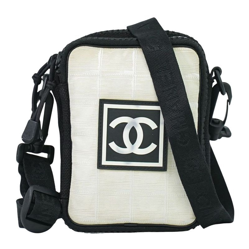 Chanel Sports Line Shoulder Bag Pochette Nylon Black Beige