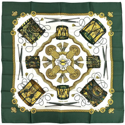 Hermes Scarf Carre 90 les Tambours Tambour Drum Silk Green