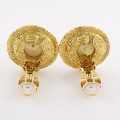 Chanel Round Logo Vintage Gold Plated And Faux Pearl Ladies 21.8g Earring