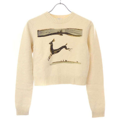 Loewe Animal Print Cropped Knit Sweater S800 Y14K34 Ecru XS