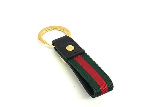 Gucci Interlocking G Sherry Line Leather Key Ring Charm Black Au1168