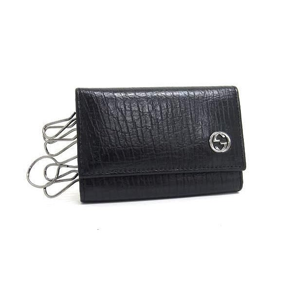 Gucci Key Case Interlocking G Black Leather 6-stack Super