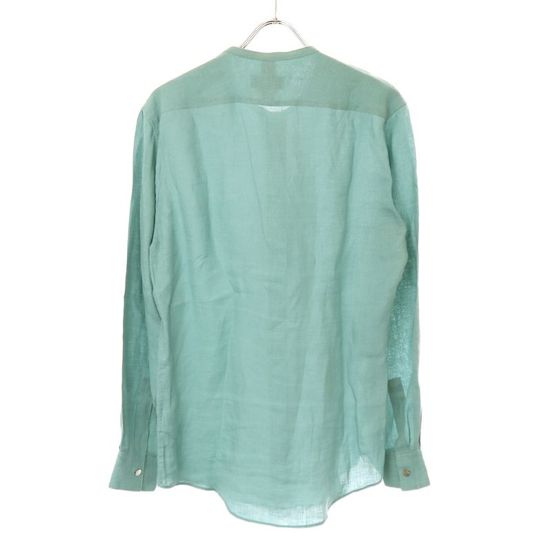 Hermes 22ss Linen Band Collar Shirt Turquoise Blue 38