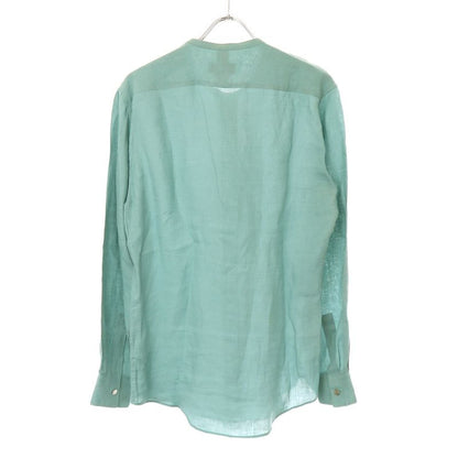 Hermes 22ss Linen Band Collar Shirt Turquoise Blue 38