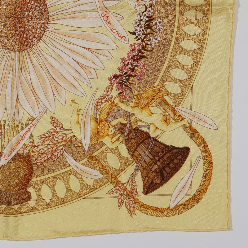 Hermes Carré 42 Amours Sunflowers Silk Yellow Women's Scarf