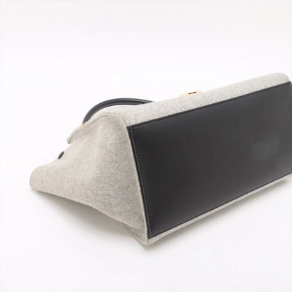 Celine Trapeze Medium Leather Handbag Tote Gold Hardware Black Gray Felt