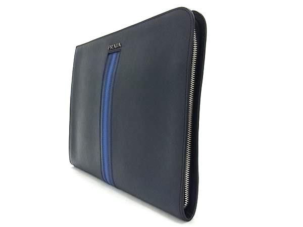 Prada Saffiano Leather Clutch Bag Second Bag Men's Dark Navy Av5841