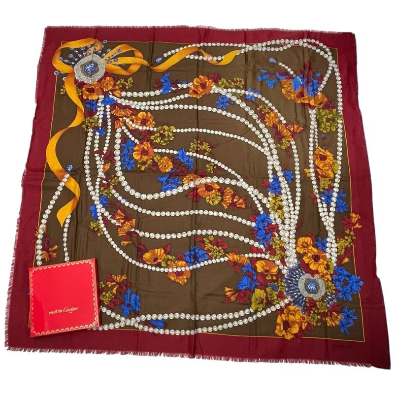 Cartier Scarf 140 X140 cm Large Wool Floral Accessory Pattern Multicolor