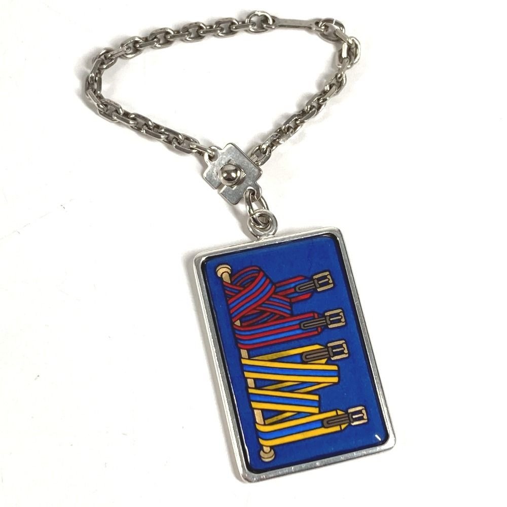 Hermes Key Holder Logo Enamel Metal Silver