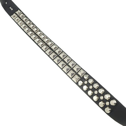 Prada Shoulder Bag Studded Nylon Leather Black Silver Hardware Black Triangle