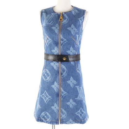 Louis Vuitton 21SS Giant Monogram Front Zip Sleeveless Denim Dress Indigo Blue