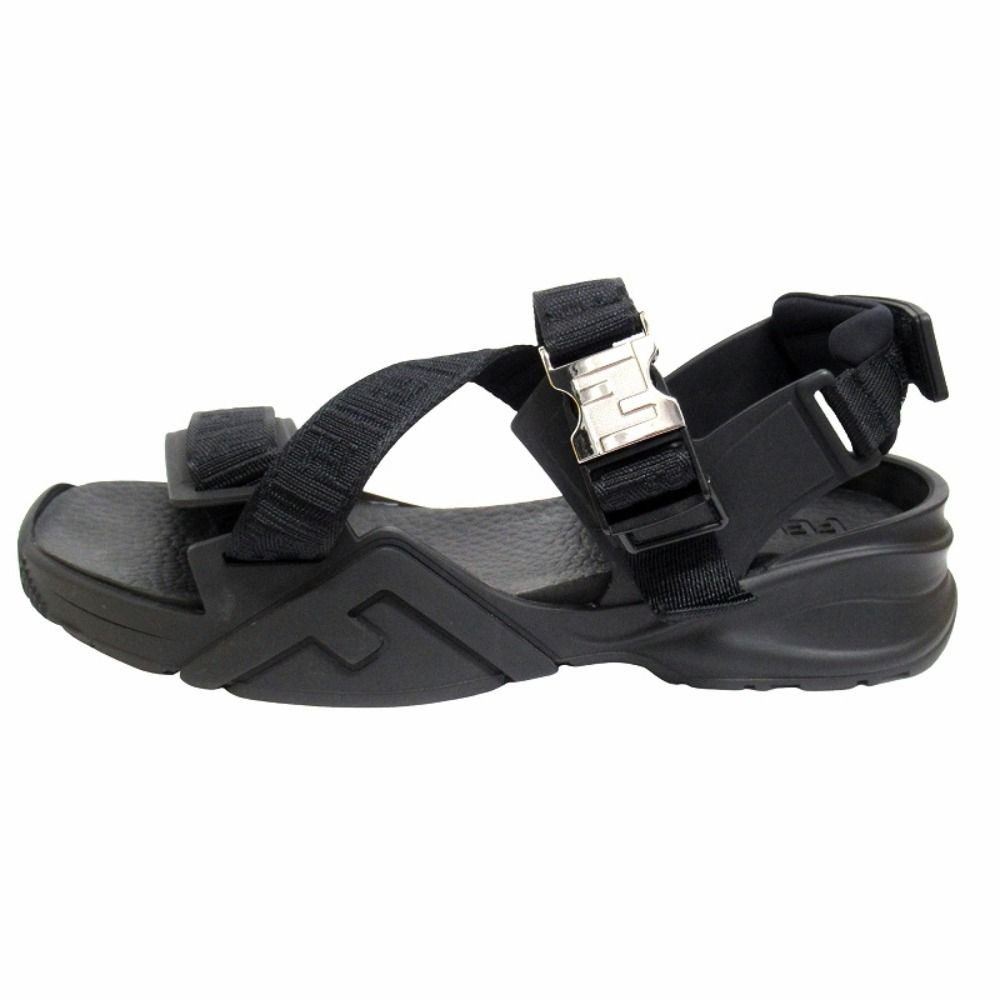 Fendi FF Logo Zucca Pattern Flo Sandals Shoes Flow Black Silver