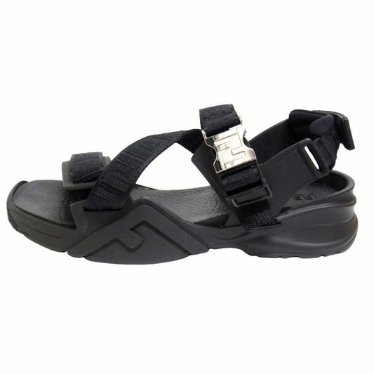 Fendi FF Logo Zucca Pattern Flo Sandals Shoes Flow Black Silver