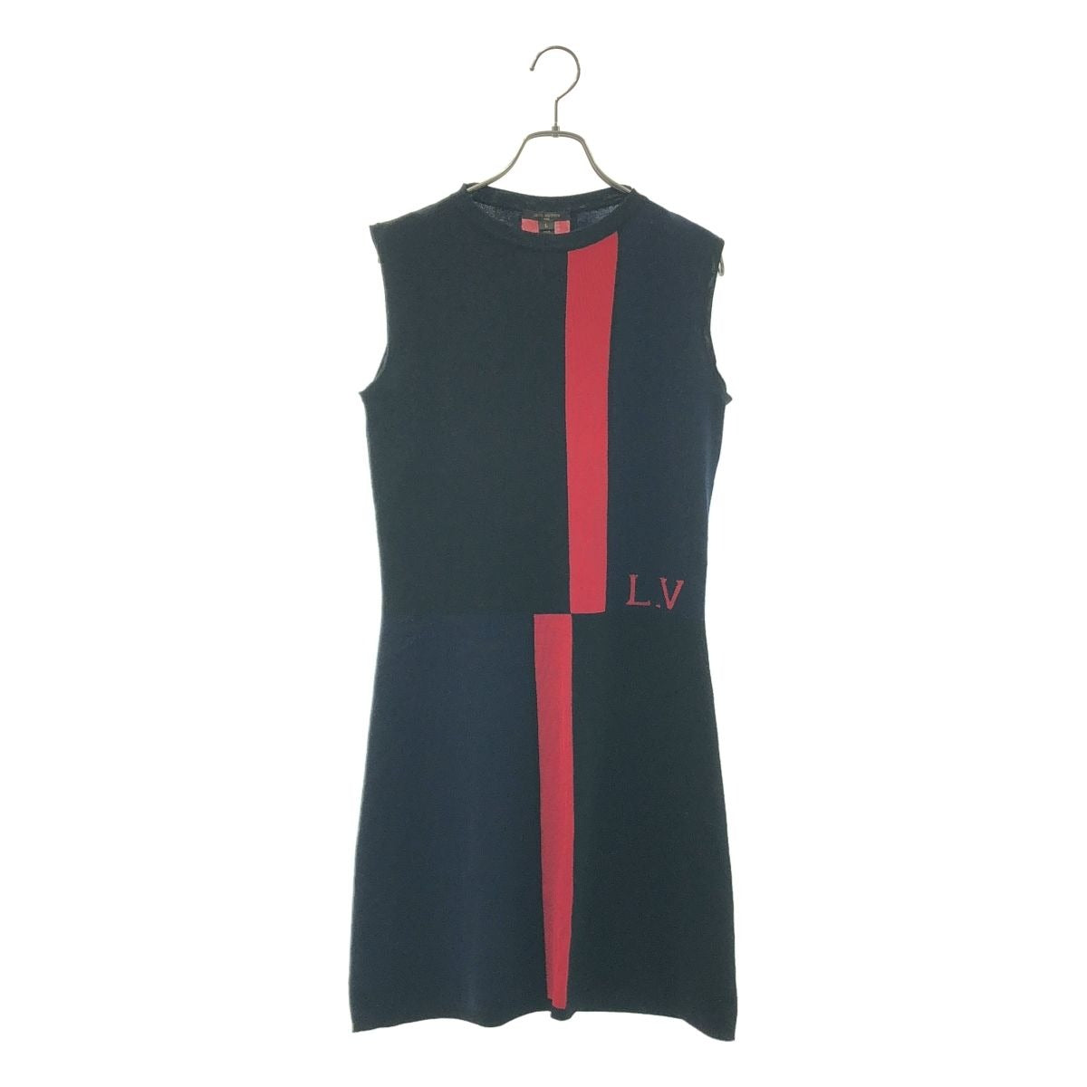 Louis Vuitton Wool Silk Logo Multicolor Sleeveless Knit Dress L Black