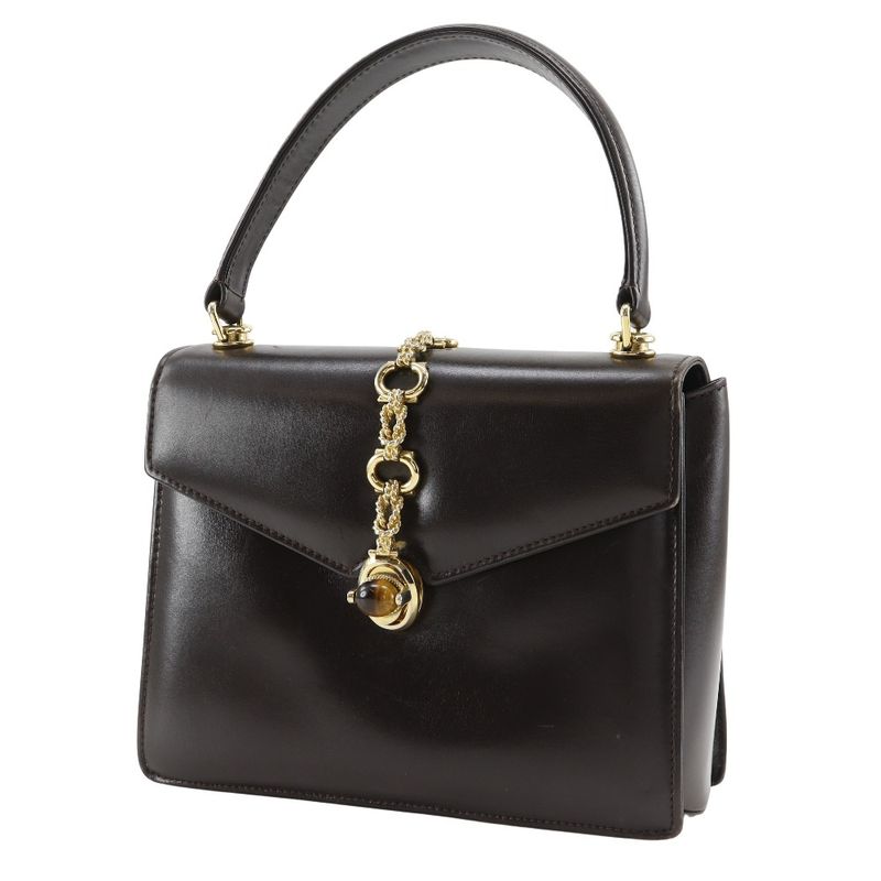 Gucci One Handle Old Gucci Leather Brown Women's Handbag