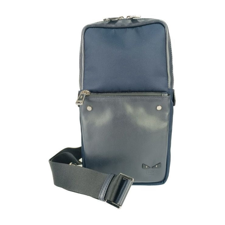 Fendi Body Bag Bugs One Shoulder 7 D Navy Black Silver Hardware