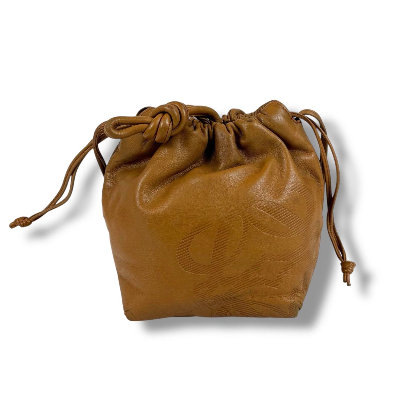 Loewe Drawstring Mini Shoulder Bag Anagram Logo Nappa Leather Brown Flamenco