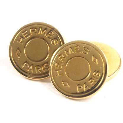 Hermes Bijouterie Fantaisie Serie Motif Round Shape Cufflinks Button Gold With