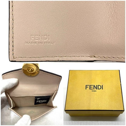 Fendi Trifold Wallet Pink Beige Gold Fize