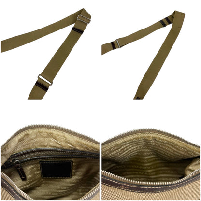 Prada Shoulder Bag with Tag Charm Logo Jacquard Canvas Beige Brown