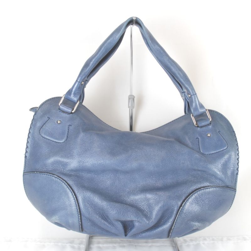 Celine Bittersweet Handbag Leather Blue Stylish Shape Carriage Hardware