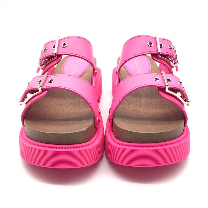 Dior Leather Wood Studded Sandals Shoes 37 Pink