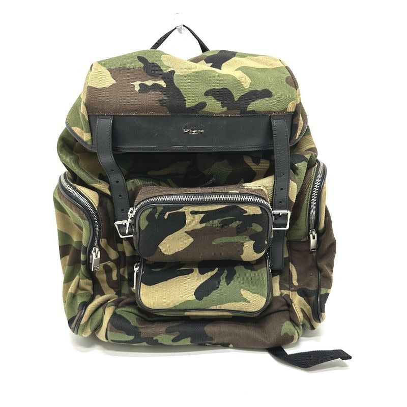 Saint Laurent Paris Backpack Multi Pockets Camouflage Canvas Leather