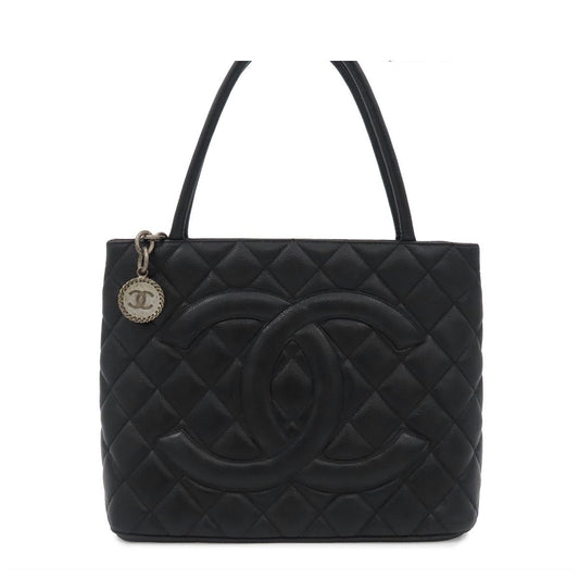 Chanel Reissue Tote Bag Black Silver Caviar Leather Quilted CC Logo