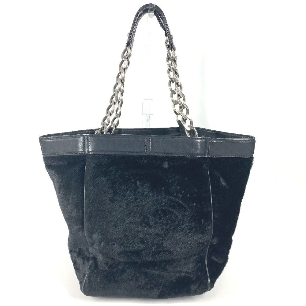 Chanel Shoulder Bag CC Logo Calf Hair Black